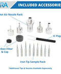 Accessories for 4 In 1 SMD Hot Air Rework Station With 70W Soldering Iron Vacuum Pickup And Smoke Absorber, including nozzles and tips.