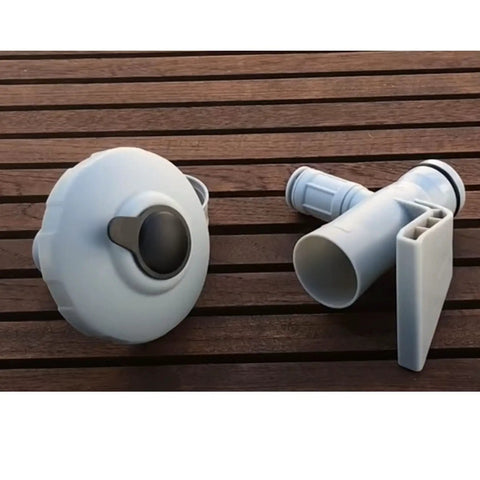 Air Jet Valve And Valve Cap Replacement Kit For 12373 Above Ground Pools on wooden surface, DIY pool maintenance part