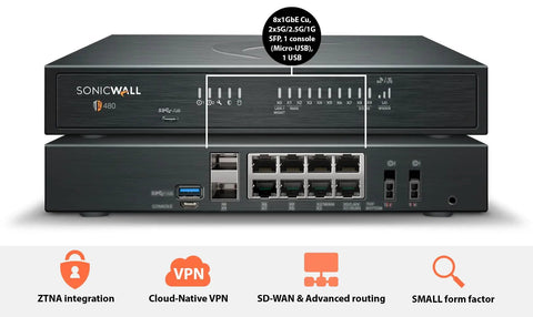 Big Time Next Gen Network Firewall delivering four gigabit speeds with multiple ports and sleek design for efficient network security.
