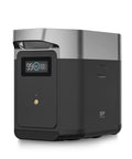 Delta 2 Smart Extra Battery 1024Wh LiFePO4 Expansion For Power Station, silver and black design, side view with display.