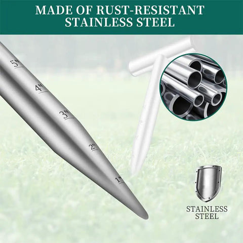 Close-up of rust-resistant stainless steel Hand Dibber And Seed Planter Tool For Bulbs And Seeds Garden Hole Digger For Seedlings