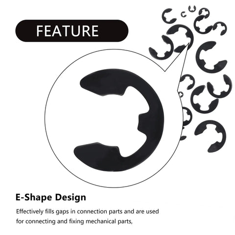 400 Piece Car E Clips Kit with Alloy Steel Retaining Rings External Snap Rings in 10 Sizes M1.5-M10 detail of E-shape design