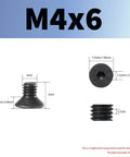 Diagram showing M4x6mm Flat Head Hex Socket Cap Screws 50 Pieces, Heavy Duty Countersunk Bolts, 10.9 Grade Alloy Steel Black Oxide Finish