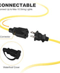 Connectable plug of Pro Grade Construction String Lights 50 Ft Outdoor Work Lights 50W With 5 E26 Bases IP65 Waterproof