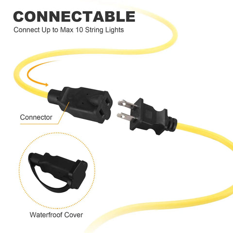 Connectable plug of Pro Grade Construction String Lights 50 Ft Outdoor Work Lights 50W With 5 E26 Bases IP65 Waterproof