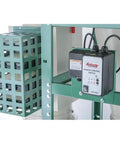 Detail of remote control switch and filtration basket of the 2 Horsepower Dual Filtration HEPA Cyclone Dust Collector.