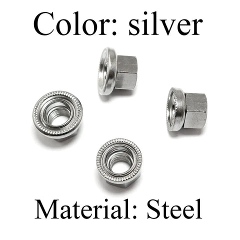 Beefy Track Nut Set For Bicycle Front And Rear Axles, 4 Pieces, silver steel nuts, M9 and M10, durable and high precision fit