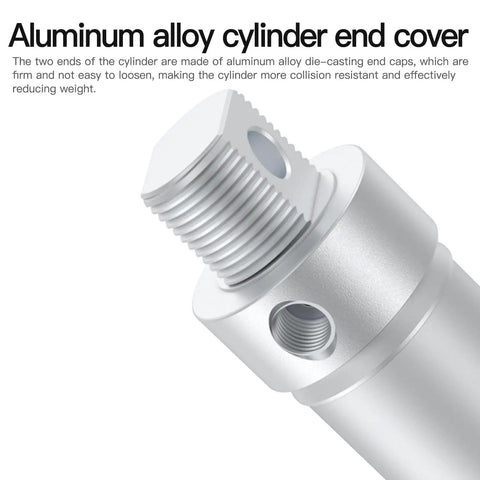 Close-up of Dope Compact MAL Mini Pneumatic Cylinder With Magnetic Stop showcasing aluminum alloy end cap and G1/8 thread detail.
