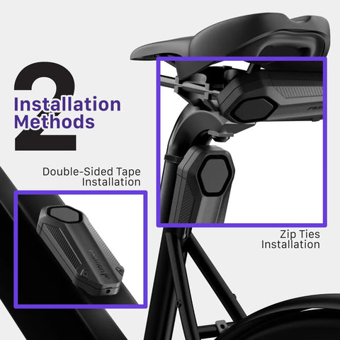 113dB Bike Alarm With Remote Control And Motion Sensor, SOS Alert, IP65 Waterproof Anti Theft Alarm System, Wireless Siren For E Bike, Motorcycle, Scooter, Cart Or Trailer mounted with zip ties and tape