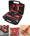 Woodworking Measuring And Scribing Tool Set 9 Piece Pro Grade Precision Kit with red aluminum alloy tools in storage case