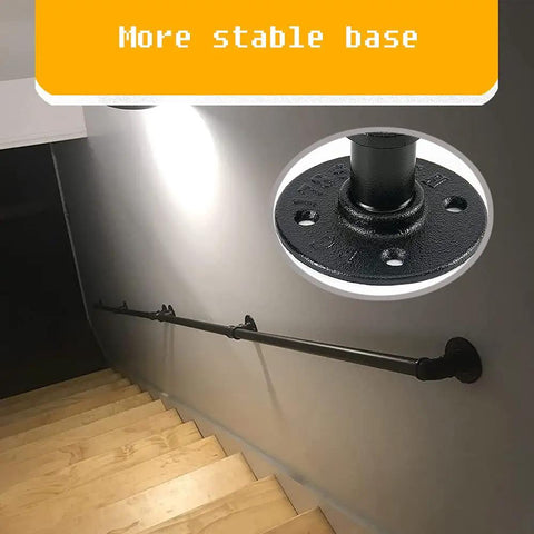 Heavy Duty Black Metal Stair Rail Kit For Indoor And Outdoor Steps Six Point Six Foot No Slip Handrails with detailed base