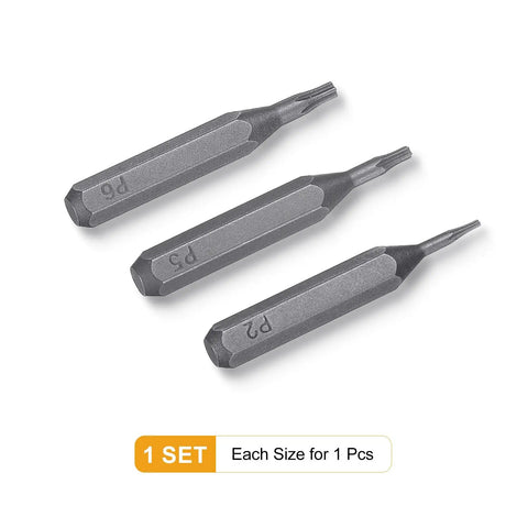 Pentagon Screwdriver Bit Set P2 P5 P6 5/32 Inch Hex Shank 28mm Length Magnetic 5 Point Head S2 Steel