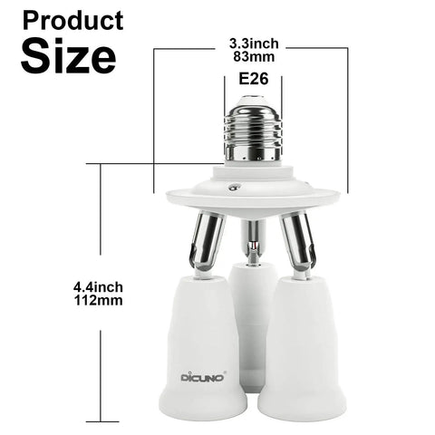 3 In 1 E26 Light Socket Adapter With 360 Degree Rotation And 180 Degree Bend Easy Install Converts One Socket Into Three For Standard Bulbs 180W Max Triple Lamp Holder Flexible 3 Way Bulb Socket Converter