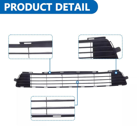 Front Bumper Lower Grille for 2011 2012 2013 Toyota Corolla, Direct Replacement, Primed Black ABS Plastic with detail view.
