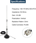 Dual Band Mobile Antenna For 2M And 70CM With Ground Plane Kit, High Gain VHF UHF 144 430 MHz, Magnetic Mount, 13ft Coax