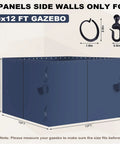 Outdoor Gazebo Curtains 10x12 Navy Blue 4 Panels Sidewalls With Zipper Waterproof Easy Install Replacement Curtains