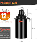 Product size diagram of a 12 oz Refillable Torch Replacement Canisters 12 Oz Bamboo Torch Fuel Can Citronella Tabletop Torches Outdoor Patio Garden Decor 8 Pack With Rust Proof Metal Cap And Long Lasting Wick showing dimensions and warning label.