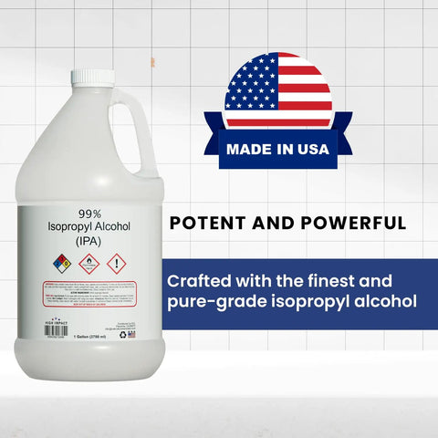 Ninety Nine Percent Isopropyl Alcohol For Home Office School And Lab Use 128 Fluid Ounces Made In USA Bulk Multi Purpose Cleaning And Disinfecting Solution That Gets The Job Done. 1-gallon bottle