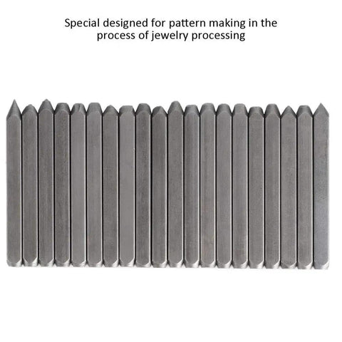 20 metal punches for Metal Stamping Kit With 20 Pattern Punches Chisel Anvil Set For Jewelry Making And Metal Carving, displayed in row