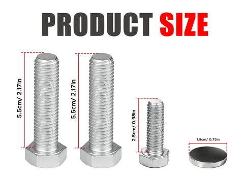 Product size comparison of upgraded passenger side exhaust manifold clamp repair kit with iron bolts for Ford F150 F250.