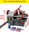 Heavy Duty Electric Pipe Threader Machine With 750W Motor For 1/2 To 2 Inch NPT Threading and reaming tools, showing dimensions and components.