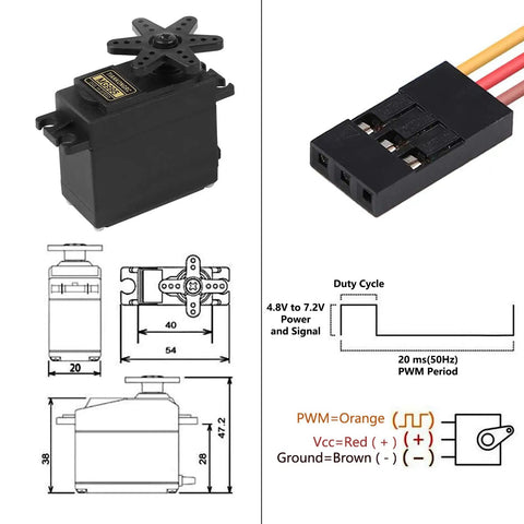 MG995 Six Pack Micro Servo 180 Degree Metal Gear Waterproof Digital Beefed Up High Speed Torque Servo Motor diagram