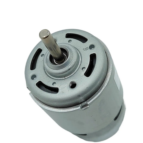 High Performance 42mm DC Motor Featuring Dual Ball Bearings Runs Smooth On 12V 18V And 24V Power top view of the motor with output shaft.