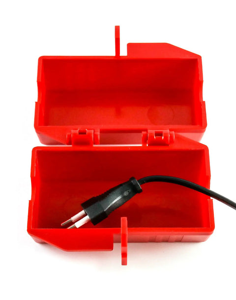 Nonconductive Polypropylene Plug Lockout Device For Lockout Tagout And Power Plugs M Size Fits 110 To 125V 30A in open position
