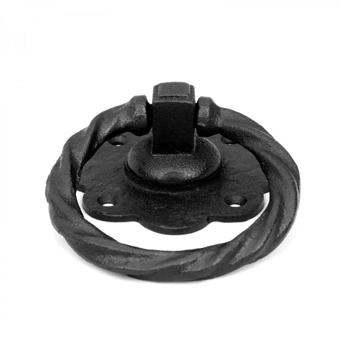 Kickstart Your Home Decor Game With This Straight Up Solid Black Wrought Iron Cabinet Handle Featuring Antique Flower Roped Detail And Rust Resistant Finish For Zero Stress Updates, showcasing twisted design and sturdy built.