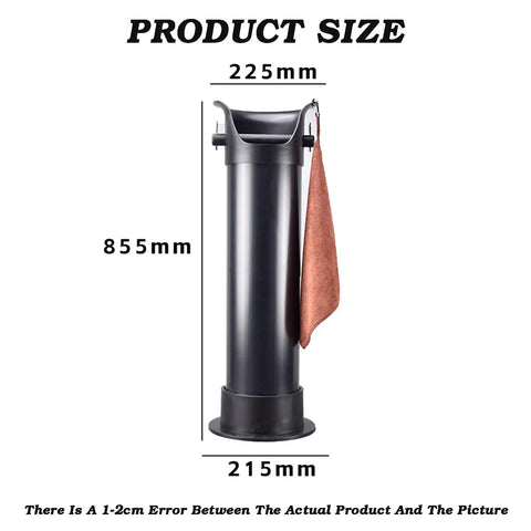 Product size measurements of Floor Stand Knock Box For Espresso Grounds, 8.6L No Sweat Puck Dump Canister.