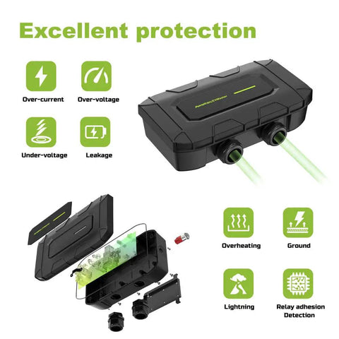 Level Two Ev Charger With 32 Amp 240 Volt Wallbox And 18 Foot Cord Sae J1772 Plug features excellent protection icons for charging safety.