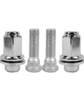 4 Piece M12x1.5 Beefy Chrome Wheel Lug Nut And Stud Set For Toyota Cars Like Corolla Camry Celica 4Runner RAV4 Prius Sienna Yaris GX460 ES300 SC400 And More 9094202049, showing two chrome lug nuts and two studs.