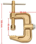 500A Brass G Style Welding Ground Clamp Universal Earth Clamp with dimensions highlighted for MIG TIG MMA ARC welding machines.