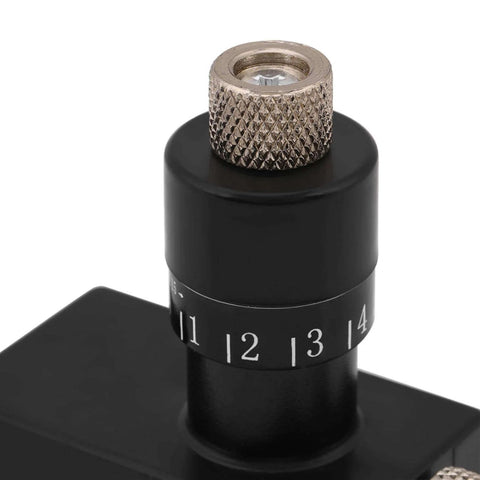Close-up of Magnetic Planer Jointer Knife Setting Jig With Vernier Gauge showing adjustable measurement knob.