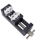 Heavy Duty Mini Vise Clamp For Drill Press Bench Made From Solid Aluminum Alloy With Self Adjusting Smart Grip side view of clamp