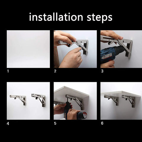 Installation steps for Heavy Hitting Foldable Wall Mount Shelf Brackets One Pair Stainless Steel L Shaped Corner Brace.