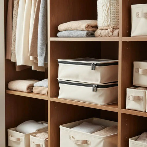 Under Bed Sweater Storage Bags 2 Pack Made From Breathable Cotton Canvas With Zippers And Clear Top Window in closet
