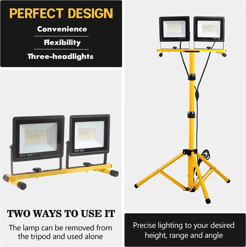 Beastly Bright 22000 Lumen LED Work Light With Adjustable Foldable Tripod Stand Waterproof 6500K Daylight Independent Power Switch