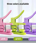 58mm DIY Button Maker Kit With 100 Button Parts And Circle Cutter Pink 2.25 Inch Badge Press Machine in pink, green, purple.