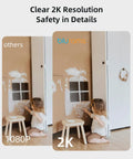 Comparison of child painting in 1080P vs. 2K resolution, highlighting clarity with 2K Security Camera With 360 Degree Coverage For Home And Pet Monitoring Smart Motion Tracking IR Night Vision Built In Siren 2 Way Audio Phone App Control Works With Alexa And Google Assistant IFTTT