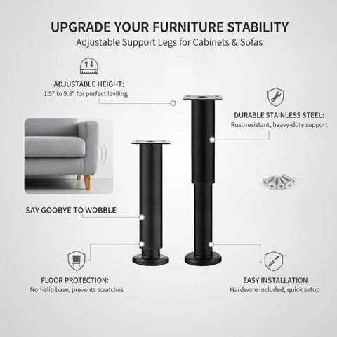Beef Up Your Sofa Cabinets And Bed With Adjustable Furniture Legs, Stainless Steel Leveling Feet, Height Adjustable 1.5 to 9.8 In