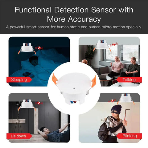 Zigbee 5.8GHz MmWave Presence Sensor With Luminance And Distance Detection, Ceiling Mount, detecting sleep and motion activities