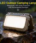 Crazy Bright USB C Rechargeable Camping Lantern With 1500 Lumens 5 Modes 3 Light Sources waterproof on rock in rain