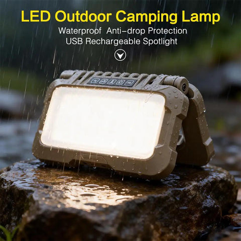 Crazy Bright USB C Rechargeable Camping Lantern With 1500 Lumens 5 Modes 3 Light Sources waterproof on rock in rain
