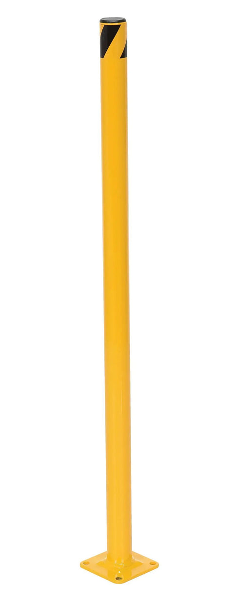 Built Like A Tank Heavy Duty Welded Steel Safety Bollard 36 Inches Tall Bright Safety Yellow Floor Post with Black Stripe