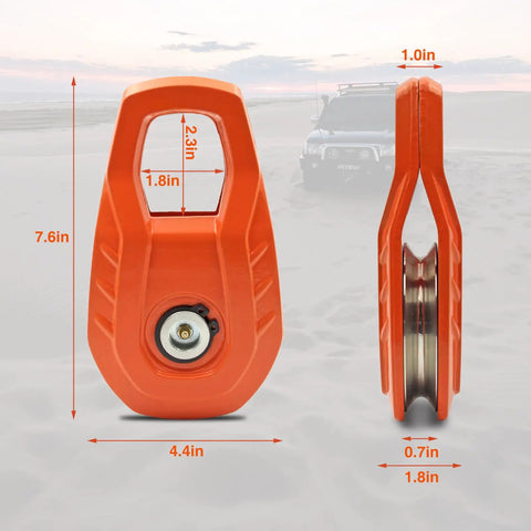 Snatch Block 55,000 LBS Heavy Duty Winch Pulley For Synthetic Rope Or Steel Cable, Off Road Recovery Tackle Block For Trucks ATVs UTVs And Tractors, Universal Orange, 7.6in x 4.4in