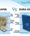 Comparison chart of paper vs Dura-Ester humidifier filter highlighting features like falls apart vs maintains shape, natural food for mold vs synthetic plastic, short life vs washable & reusable. Washable And Reusable Humidifier Filter Replacement For HDC 12 Kenmore 14911 ES12 Essick BestAir Aircare Humidifier Filter Four Pack Super Handy Upgrade For ESSICK EA1407 HD1409 Moist Air HD230 HD1100 HD1102 HD1200 And HD12.
