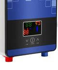 Top Shelf Electric Tankless Water Heater 110V 4500W with LED display and control buttons for precise temperature adjustment.