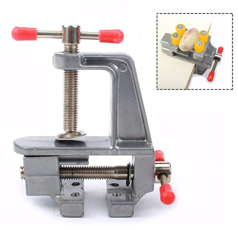 Rock Solid Mini Bench Vise Slick Portable Aluminum Table Clamp With Adjustable Jaw Pins For Drill Press Desktop Mounting side view