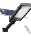 Solar Street Light 450W 32500 Lumens Waterproof Dusk To Dawn LED Outdoor Light with remote and black metal mount.